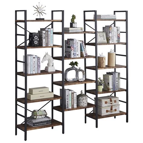 Buy SUPERJARE Triple 5 Tier Bookshelf, Bookcase with 14 Open Display ...