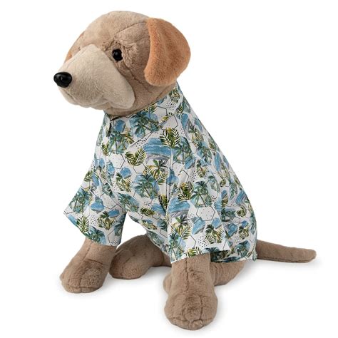 15 Buttons Regular Fit Collared White Printed Shirts for Dogs - M ...