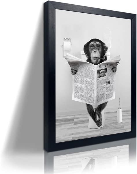 Amazon.com: Funny Monkey Framed Wall Art in Bathtub,Black and White ...