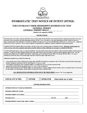 Fillable Online deq state ms Hydrostatic Test General Permit to ...