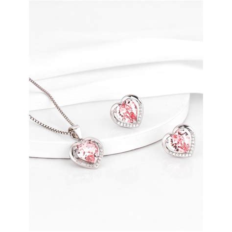 Buy GIVA Sterling Silver Pink Stone Heart Valentine Set for Women Online