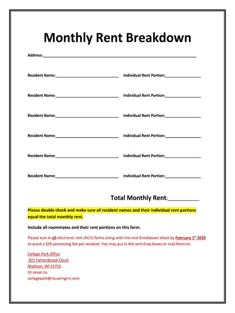 Rent Breakdown - Fill Online, Printable, Fillable, Blank | pdfFiller