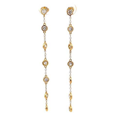 Dangly Bezel Set Diamond 14K Gold Earrings For Sale at 1stDibs