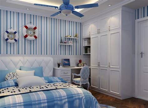 10㎡地中海风格儿童房设计效果图，衣柜和书桌转角一体|空间|室内设计|家居百晓生 - 原创作品 - 站酷 (ZCOOL)