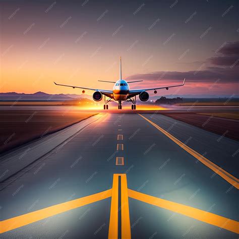 Premium Photo | Airplane taking off or landing on airport runway
