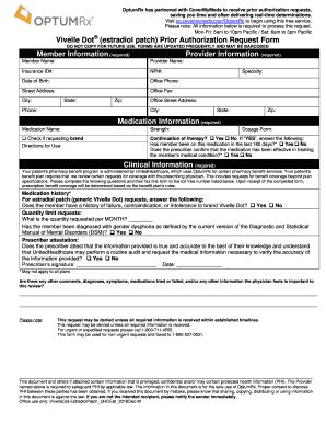 Vivelle Dot Estradiol Patch Prior Authorization Request Form - Blank ...