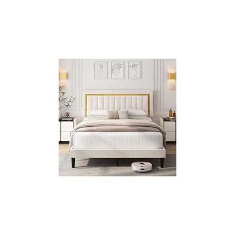 Buy HITHOS Queen Size Bed Frame with Adjustable Tufted Headboard ...