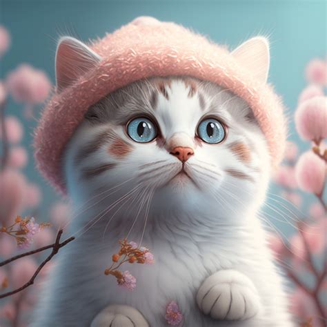 带着粉色帽子的猫（8幅，编号P299）-元技能