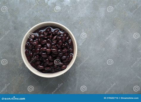 Bowl of Canned Kidney Beans on Grey Table, Top View. Space for Text ...