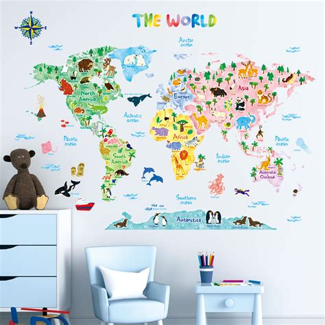 Buy Decowall DMT-1615S Animal World Map Kids Wall Decals Wall Stickers ...
