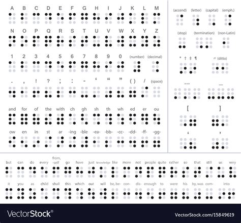 Braille alphabet punctuation and numbers Vector Image