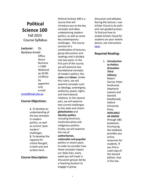 POLI100 Syllabus 2023 - Political Science 100 Fall 2023 Course Syllabus ...
