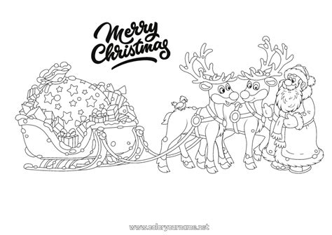 Santa And His Reindeers Coloring Pages