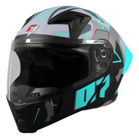 Steelbird Sba 20 Numerology 07 Black Cyan Green Full Face Helmet ...