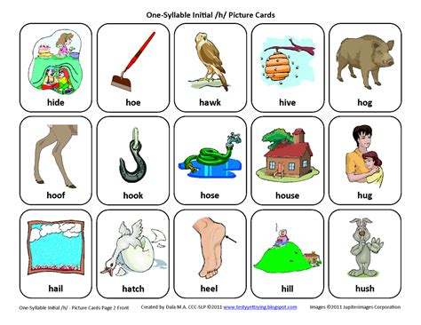 Testy yet trying: Initial H: Free Speech Therapy Articulation Picture Cards