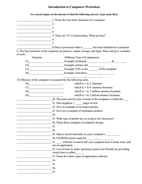 Introduction to Computer Worksheet 的图像结果
