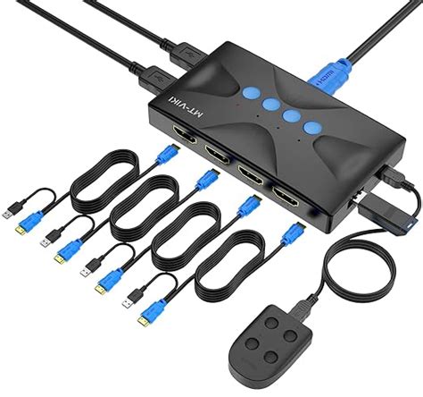 MT-VIKI KVM Switch 4 Port, HDMI KVM Switch for 4 Computers Share One HD ...