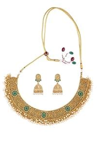 Buy TRENDORA Traditional Gold-Plated Temple Radha Krishna Jewellery Set ...