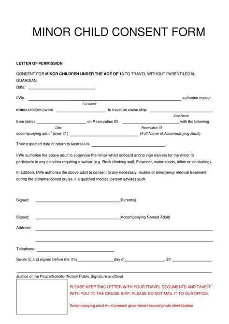 Free Printable Minor (Child Travel Consent Form) Templates [Word & PDF]