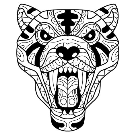 Schattige tijger kleurboek zentangle hand getekend geïsoleerd op witte ...