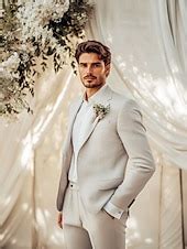 Men's Wedding Linen Suits Beige Fashion Formal Summer Solid Colored ...