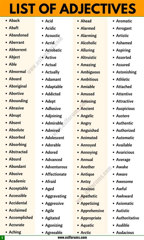 Adjective Examples: A Huge List of 1500+ Adjectives in English (from A ...