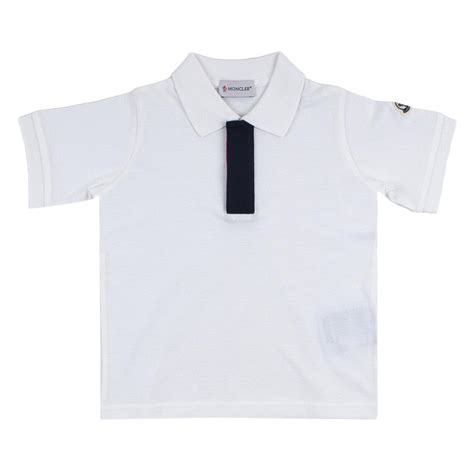 Moncler White Pique Tricolour Placket Polo Shirt