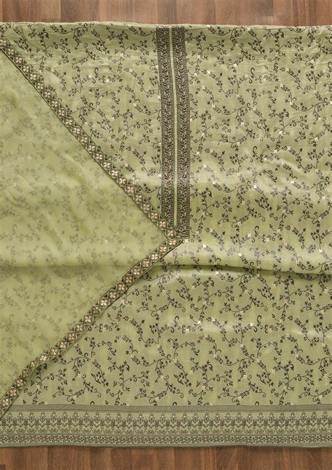Buy Pista Green Cutdana Art Silk Unstitched Salwar Suit - Koskii