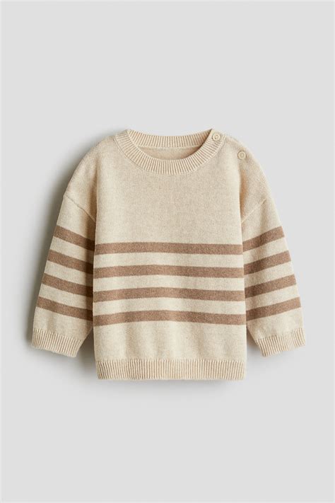 Jacquard-knit cotton jumper - Beige/Brown striped - Kids | H&M IN