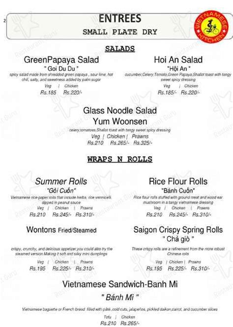 Menu at Vietnamese Kitchen, Bengaluru, Pavanashree Nilayam