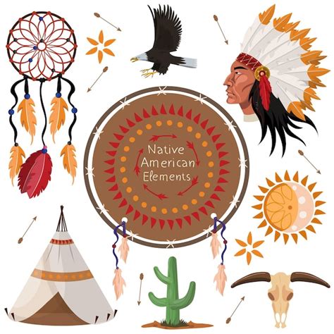 Conjunto de elementos nativos americanos | Vetor Premium