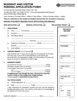 Resident and Visitor Parking Application Form - Blank Fillable Template ...