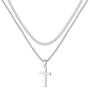 Buy Stainless Steel Cross Pendant Necklace for Men Cuban Link Chain Box ...
