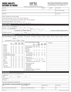 Fillable Online Work ability and return-to-work form. Completed by the ...