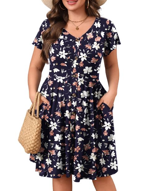IN'VOLAND Plus Size Summer Dress for Women Ruffle Sleeve Button Down ...