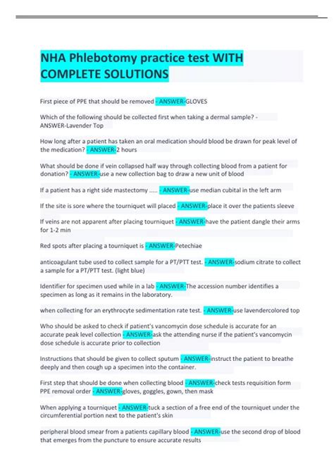 NHA Phlebotomy practice test WITH COMPLETE SOLUTIONS - Nha phlebotomy ...