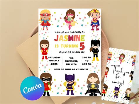 Buy Editable Superheroes Birthday Invitation Template Printable ...