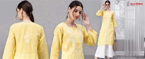 Buy Seva Chikan Women Cotton Straight fit Hand Embroidered Lucknowi ...