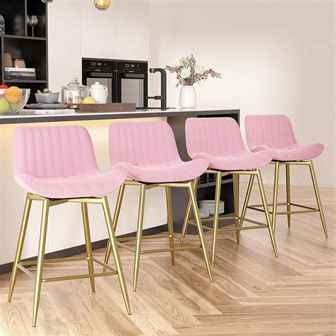 Amazon.com: Sucrever 24" Pink Swivel Bar Stools Set of 4, Velvet ...