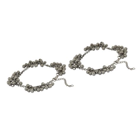 Teejh Nazreen Silver Oxidised Ghungroo Anklet