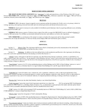 Fillable Online THIS RIGHT OF FIRST OFFER AGREEMENT (this Agreement) is ...