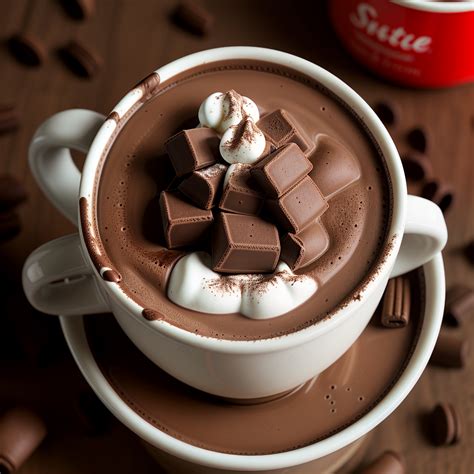 Decadent Hot Chocolate Topped with Chocolate Squares and Whipped Cream ...