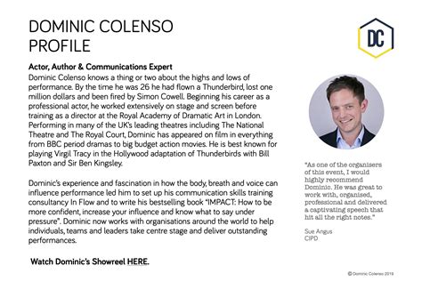 SPEAKING — Dominic Colenso