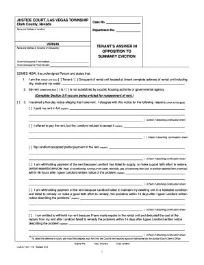 Nevada Tenant’s Answer in Opposition to Summary Eviction - Blank ...
