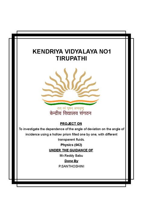 Investigatory Project on Refraction & Refractive Index Using Prism ...