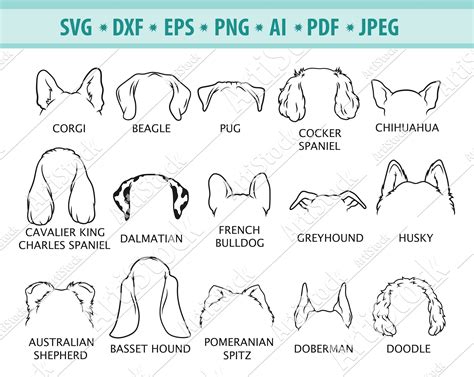Ear Dog Svg File, Dog Ear Outline Svg, Pet Ear Svg, Dog Ear Cut File, Dog Breed Svg, Dog Cut ...