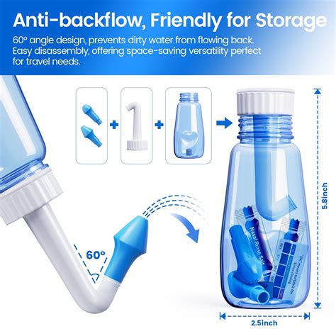 Neti Pot Sinus Rinse, Nasal Irrigation Kit, BPA Free 260 ML with 60 Salt Packs (Blue) - Walmart.com