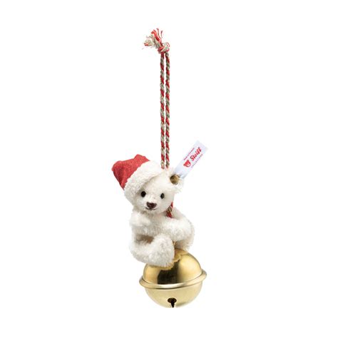 Teddy bear ornament on bell, 10 cm, white - Steiff.com