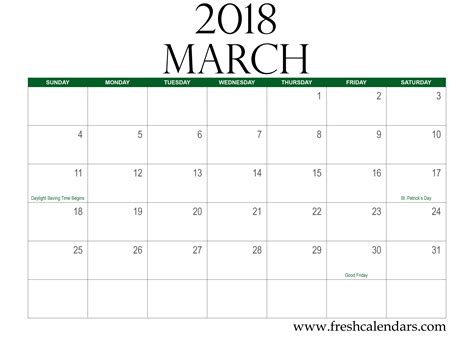 March 2018 Calendar Printable