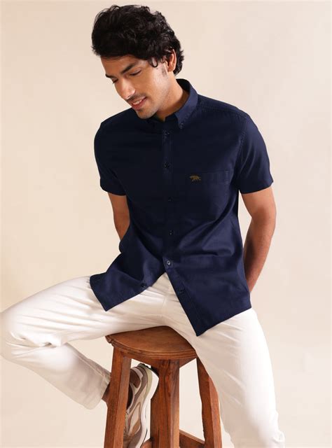 Buy Dark Navy Dobby | Casual Navy Dobby Shirt for Men Online | Andamen
